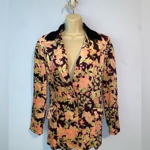 Country set vintage Floral Velvet blazer 2 Black Buttons large brown